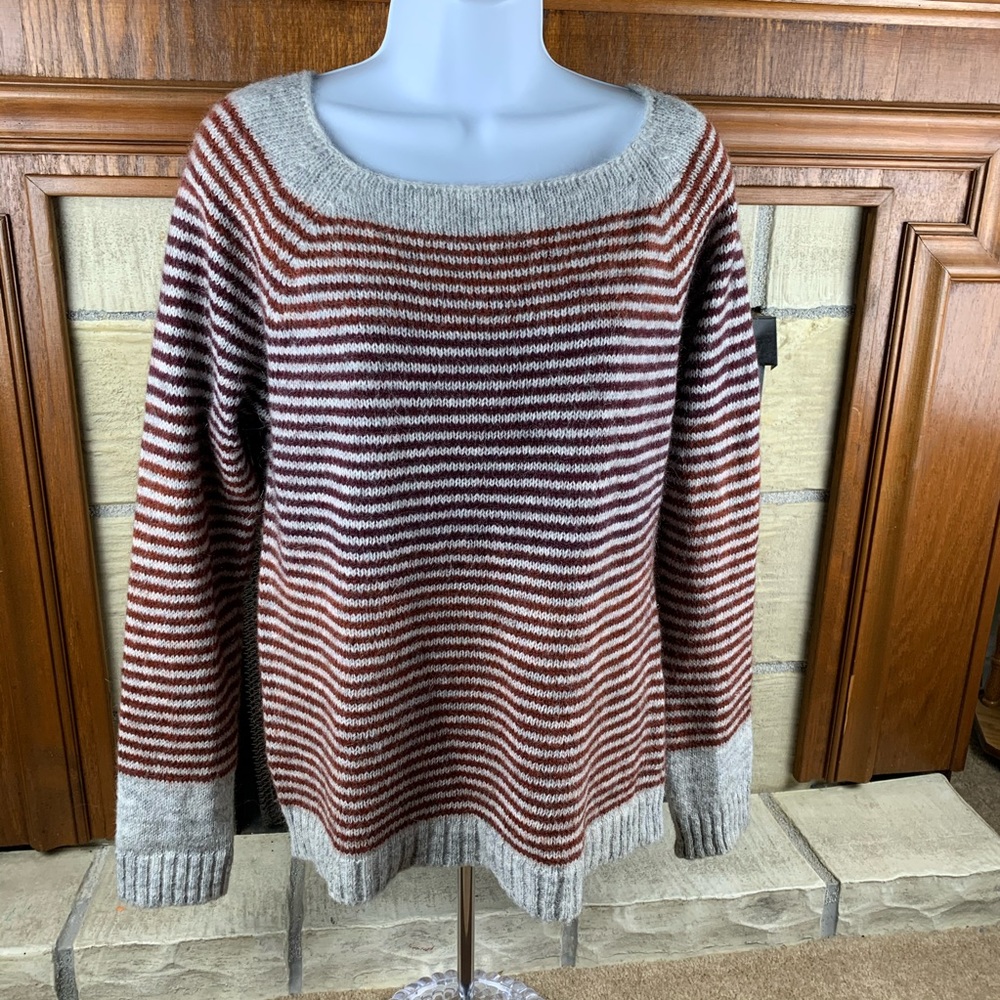 Cocogio Women’s Scoop Neck Sweater Gray / Brown Stripes Large EUC